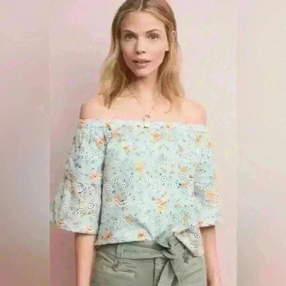 NWT Anthropologie LAIA Anthro Ashtabula Embroidered Off Shoulder Top - Picture 4 of 5
